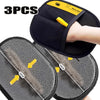 Three pairs of black double-sided pet grooming gloves for hair removal and cleaning are shown.