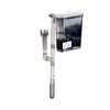 A clear 3-in-1 aquarium water filter system with a vertical column and a rectangular filter chamber.