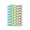 A pack of 100 colorful, striped biodegradable paper straws in various combinations.
