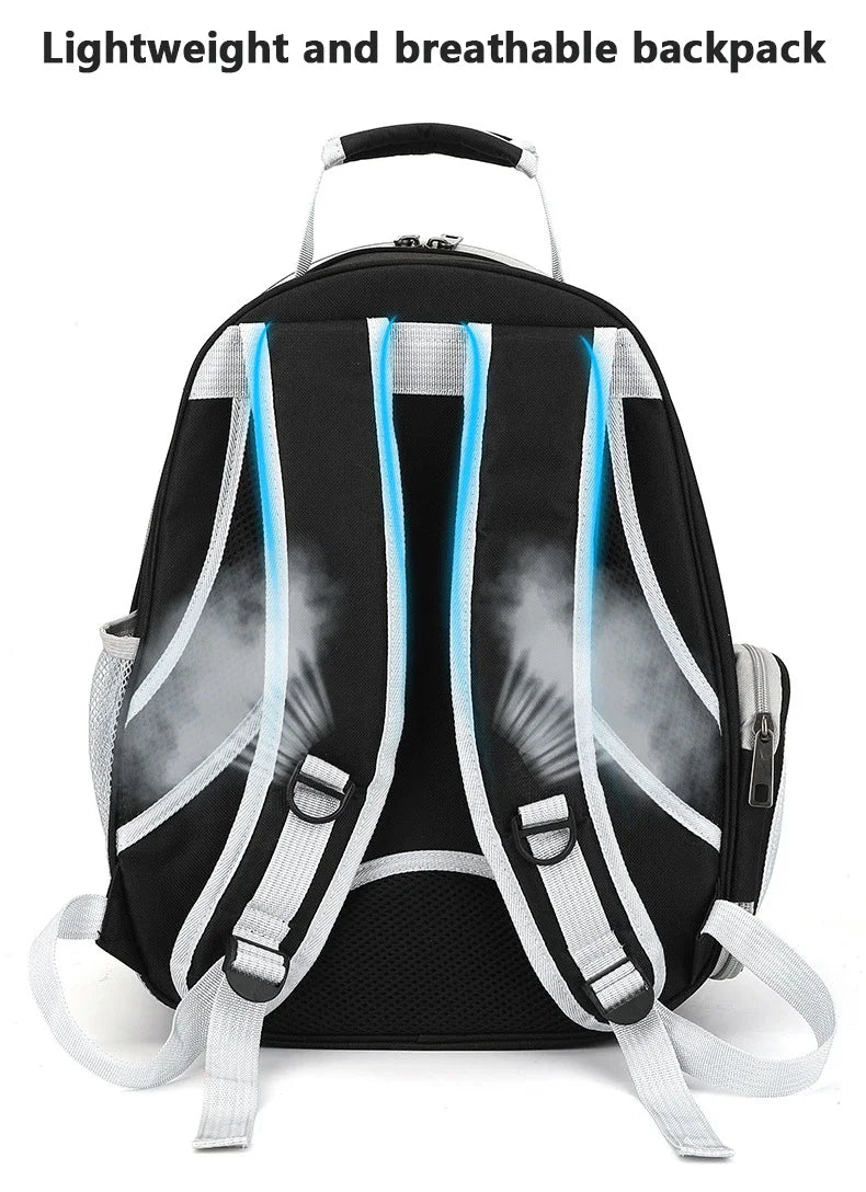 Black and gray lightweight breathable backpack designed for pets