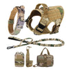 A set of durable dog harness and leash for training and walking, including a padded harness and a camouflage patterned leash.