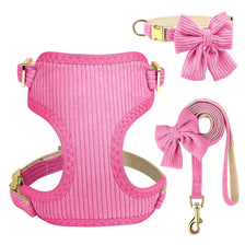 Pink dog collar harness and leash set with a matching bow