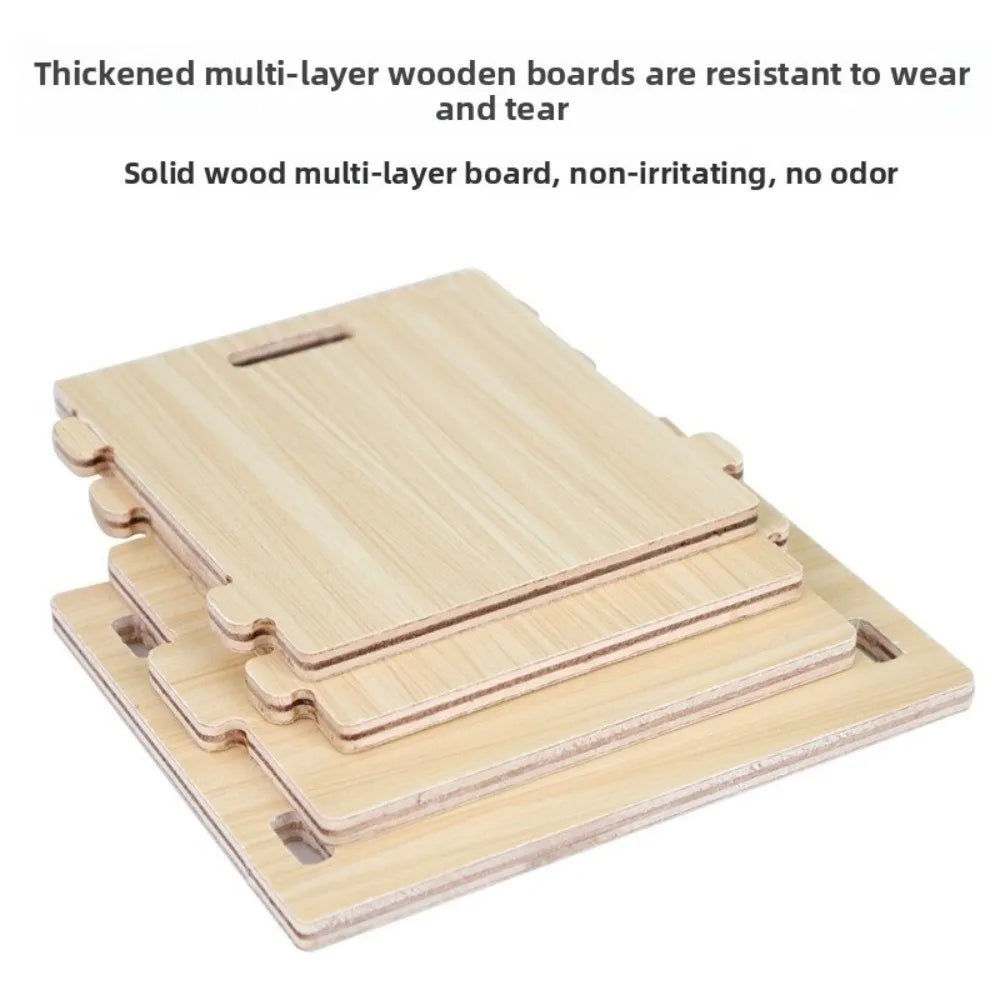 Stacked light wood multi-layer boards for a hamster house and activity platform