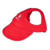 Gorra ajustable de béisbol para mascotas de color rojo brillante con un logo negro en la parte delantera.