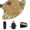 Heavy duty tactical dog harness with a padded vest and molli pouch system shown in various views.