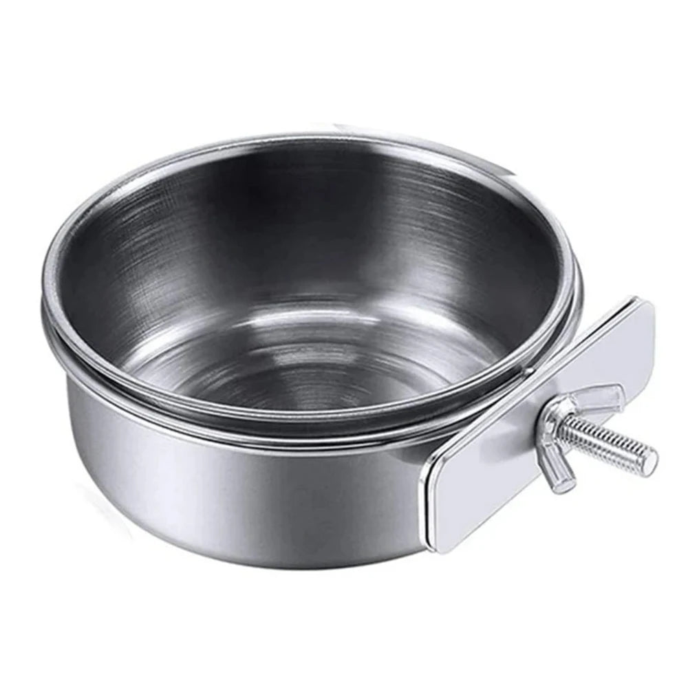Stainless steel clamp-on pet feeding bowl for bird cages