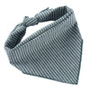 A grey and white striped cotton dog bandana with an adjustable fit.