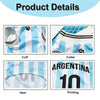 Détails d'un maillot de football argentin pour chiens et chats, montrant le poignet, le col, l'ourlet et l'impression