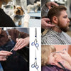 Primeros planos de tijeras de peluquería de acero inoxidable profesionales siendo usadas por estilistas en diversas texturas 