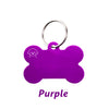 Purple bone-shaped dog ID tag with a silver keyring.