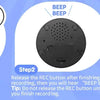 Instructions showing how to use a recordable talking button for dog training in three steps