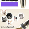 A cordless pet hair clipper shown in various sizes and usage contexts for dogs, cats, and rabbits.