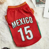 Red and green dog sports jersey with the word MEXICO and the number 15