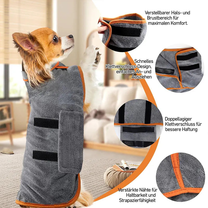 Peignoir gris avec bordure orange, fermeture à dégagement rapide et coutures renforcées pour la durabilité