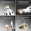 A pet nail grinder with an LED display and motor is shown alongside its components and usage examples.