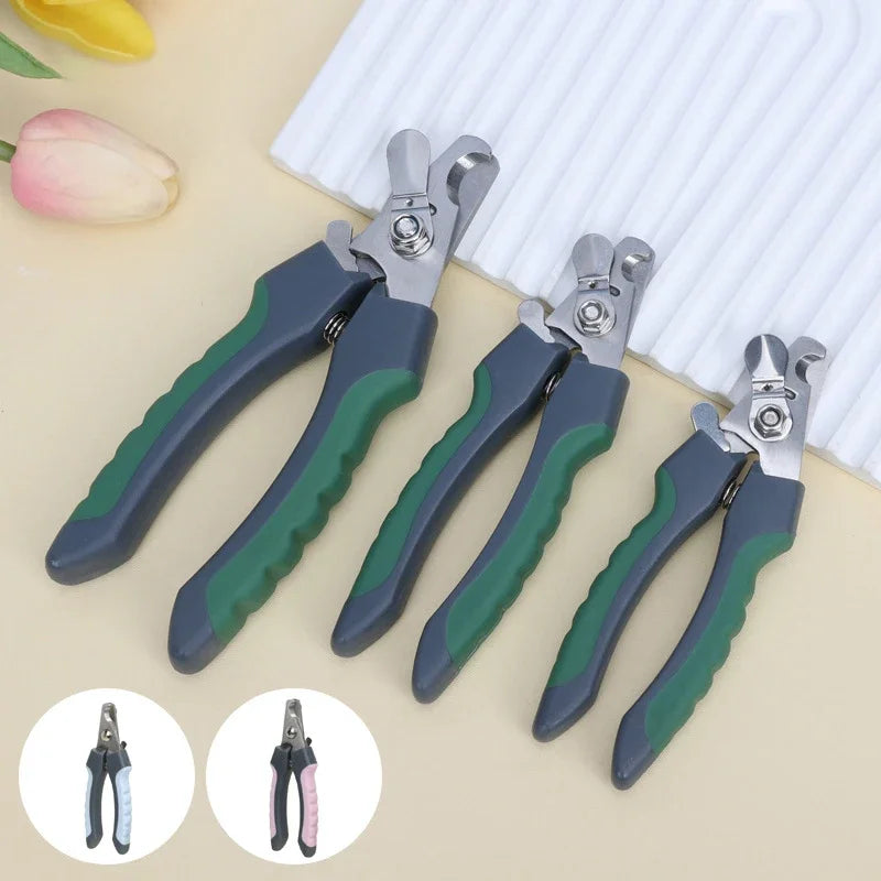 Set aus Edelstahl-Nagelschere für Hunde und Katzen in Grau und Grün