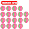 A set of 18 red and green reusable lint catchers for laundry.