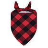 A red and black plaid bandana for dogs with a tie knot.