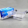 A clear acrylic fish hatchery tank is shown next to its retail box.