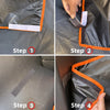 Four steps showing how to install a waterproof pet car seat cover for dog travel