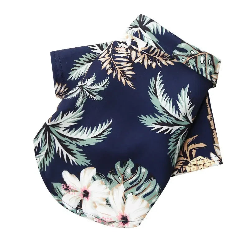 Navy and green tropical print Hawaiian style pet dog summer beach shirt