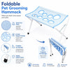Light blue foldable pet grooming hammock for dog and cat restraint with breathable mesh and stable metal frame