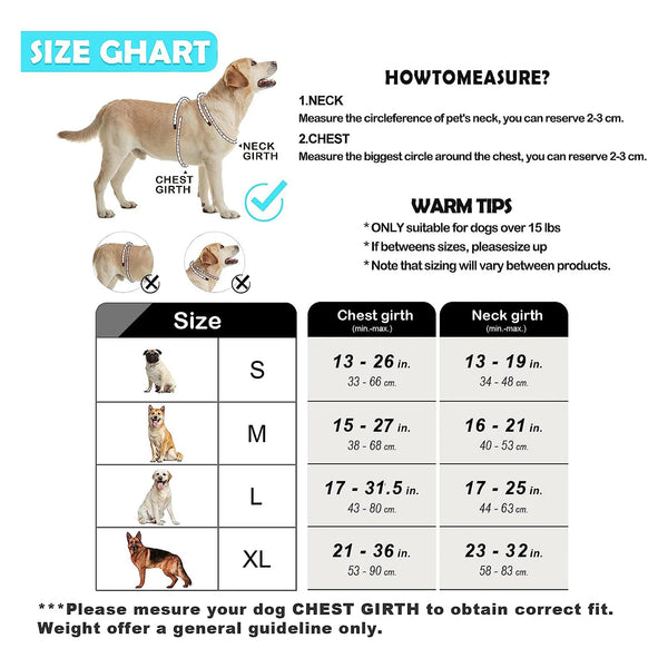A diagram showing measurements for a dog vest harness including neck and chest girths.