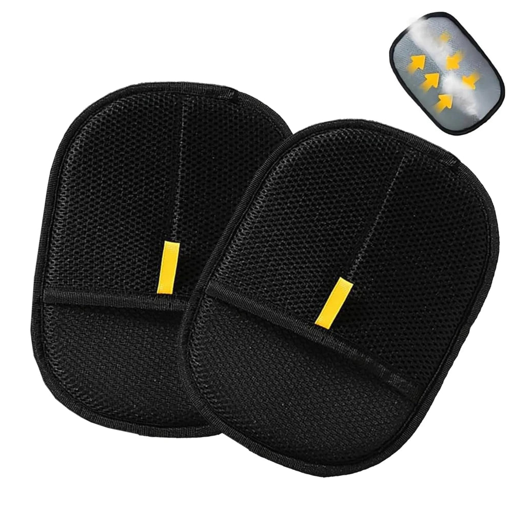 Un par de guantes reutilizables negros con doble cara para quitar el pelo de mascotas, con indicadores amarillos.