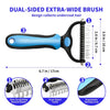 A dual-sided extra-wide brush with a black handle and blue head is shown alongside its components.