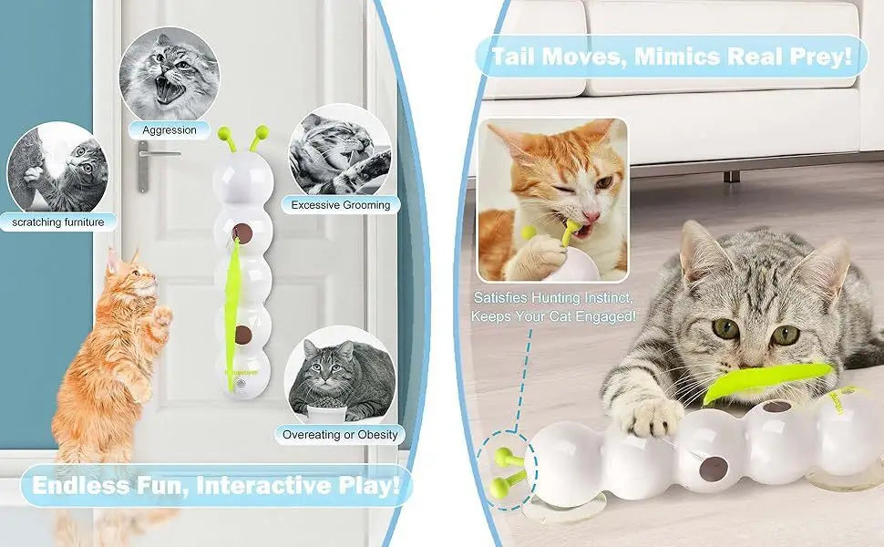 Interaktives Spielzeug für Katzen, das bewegt und Beute nachahmt, um Spiel zu fördern.