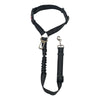Black adjustable dog car seat belt with elastic bungee buffer
