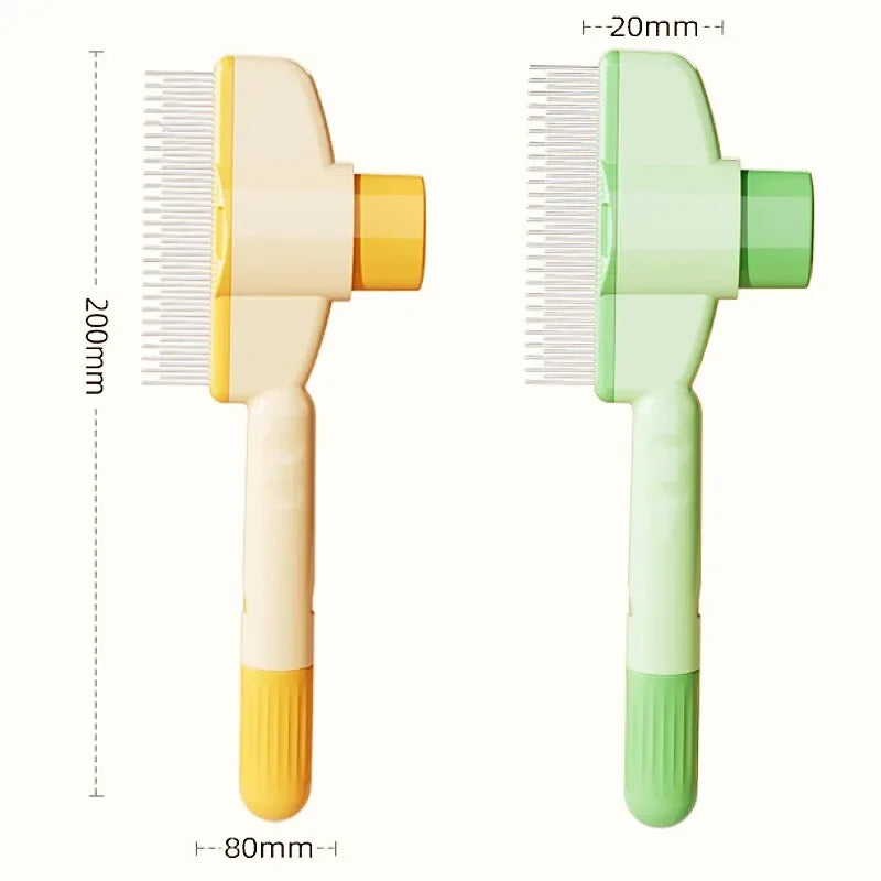 A pair of self-cleaning pet brushes, one in pale yellow and the other in light green.