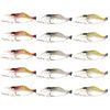 A series of luminous soft shrimp lures in various colors and finishes for fishing.