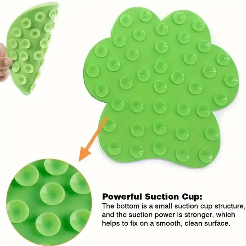 Green silicone pet licking mat with suction cups for dogs and cats