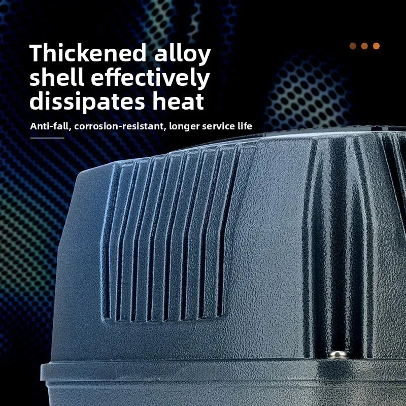 Close-up of a dark blue, textured alloy shell for an oxygen pump or similar device.