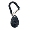 Schwarzer Hundetrainer-Klicker mit gewickeltem Armband und Metallclip.