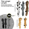 A comparison showing a longer dog toy designed for finger protection and increased tug-of-war strength against dogs.