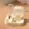 A white 2-in-1 automatic pet water and food feeder with separate compartments for liquid and solid food.
