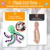 A green plush octopus toy made of pineapple cotton is shown next to a beige knitted toy.