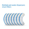 Multiple grey and blue replacement filters for pet water dispensers