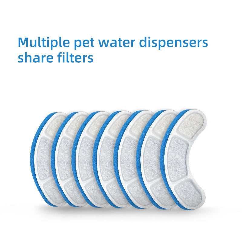Multiple grey and blue replacement filters for pet water dispensers