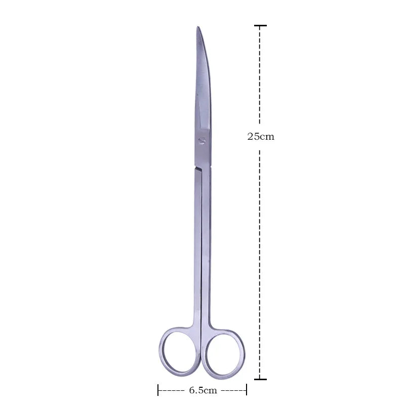 Stainless steel aquarium cleaning tool set featuring a pair of scissors with a 25cm length.