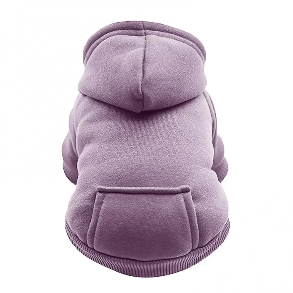 A soft lavender hooded sweatshirt designed for pets.
