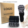 Black and gray non-slip dog socks with extra-thick grips for traction on floors