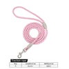 Pink reflective nylon traction rope dog leash with a quick-release clip and size specifications