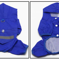 Veste de pluie bleue royale imperméable pour chien, vue de dessus.