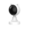 A white automatic laser cat toy with a black spherical light and a base.