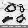 Black adjustable nylon bird training harness and leash set shown with close-up details