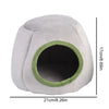 A round, gray plush cave bed with an entrance hole, measuring 21cm wide and 17cm high.