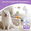 A bottle of Pet Paw Cleaner with multiple golden key ingredients like oat, aloe, calendula, coconut, and ylang-ylang shown ne